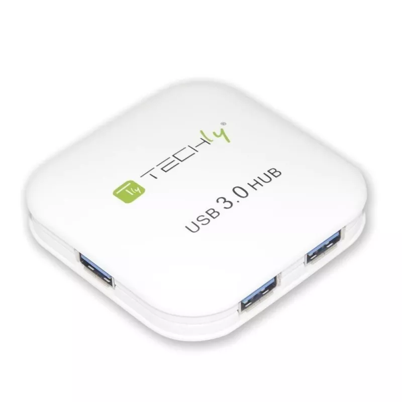 Techly USB 3.0 Super Speed Hub 4 prievadai, baltas, IUSB3-HUB4-WH, USB 3.2 Gen 1 (3.1 Gen 1) Type-A, 5000 Mbit/s, baltas, 0,8 m, CE, RoHS, USB 2.0 USB 1.1
