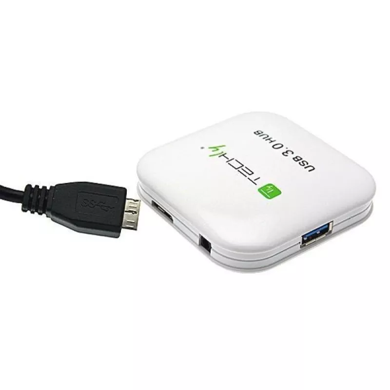 Techly USB 3.0 Super Speed Hub 4 prievadai, baltas, IUSB3-HUB4-WH, USB 3.2 Gen 1 (3.1 Gen 1) Type-A, 5000 Mbit/s, baltas, 0,8 m, CE, RoHS, USB 2.0 USB 1.1