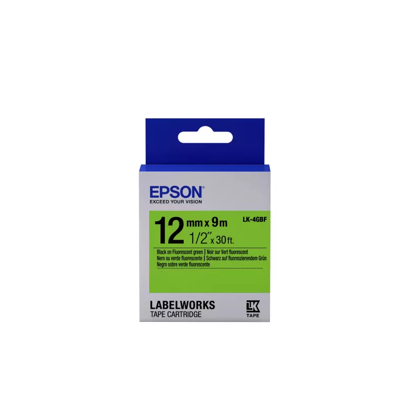 Epson liuminescencinė etikečių kasetė LK-4GBF, juoda ant žalios, 12 mm (9 m)