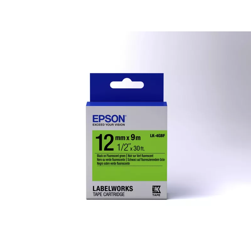 Epson liuminescencinė etikečių kasetė LK-4GBF, juoda ant žalios, 12 mm (9 m)
