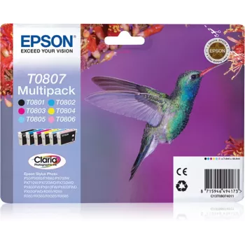 Epson Hummingbird daugialypė pakuotė 6 spalvų T0807 Claria fotografinis rašalas
