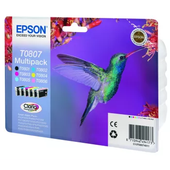 Epson Hummingbird daugialypė pakuotė 6 spalvų T0807 Claria fotografinis rašalas