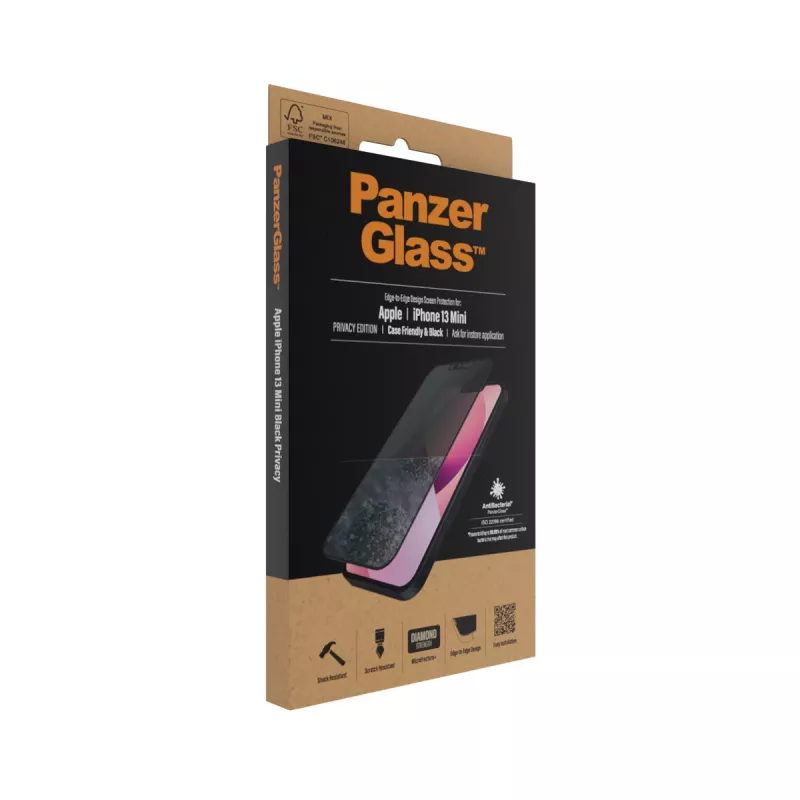 “PanzerGlass” privatumo ekrano apsauga “Apple iPhone 13 Mini”, dengianti visą priekį, atspari įbrėžimams ir smūgiams