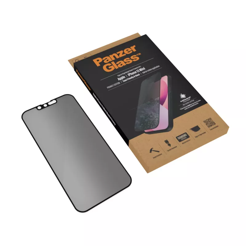 “PanzerGlass” privatumo ekrano apsauga “Apple iPhone 13 Mini”, dengianti visą priekį, atspari įbrėžimams ir smūgiams
