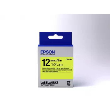 „Epson“ etikečių kasetė fluorescencinė LK-4YBF juoda/geltona 12 mm (9 m)