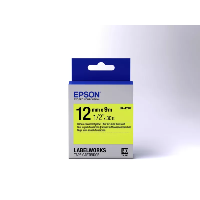 „Epson“ etikečių kasetė fluorescencinė LK-4YBF juoda/geltona 12 mm (9 m)