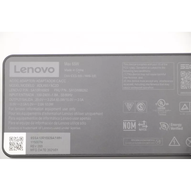 Lenovo 5A10W86262 maitinimo adapteris / keitiklis Vidinis 65 W Juoda