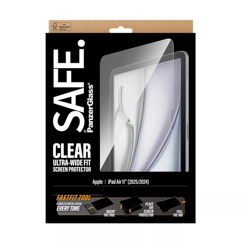 PanzerGlass SAFE. by ® Ekrano apsauga iPad Air 11 col. (2024-2026) | Itin platus pritaikymas su Fastfit įrankiu