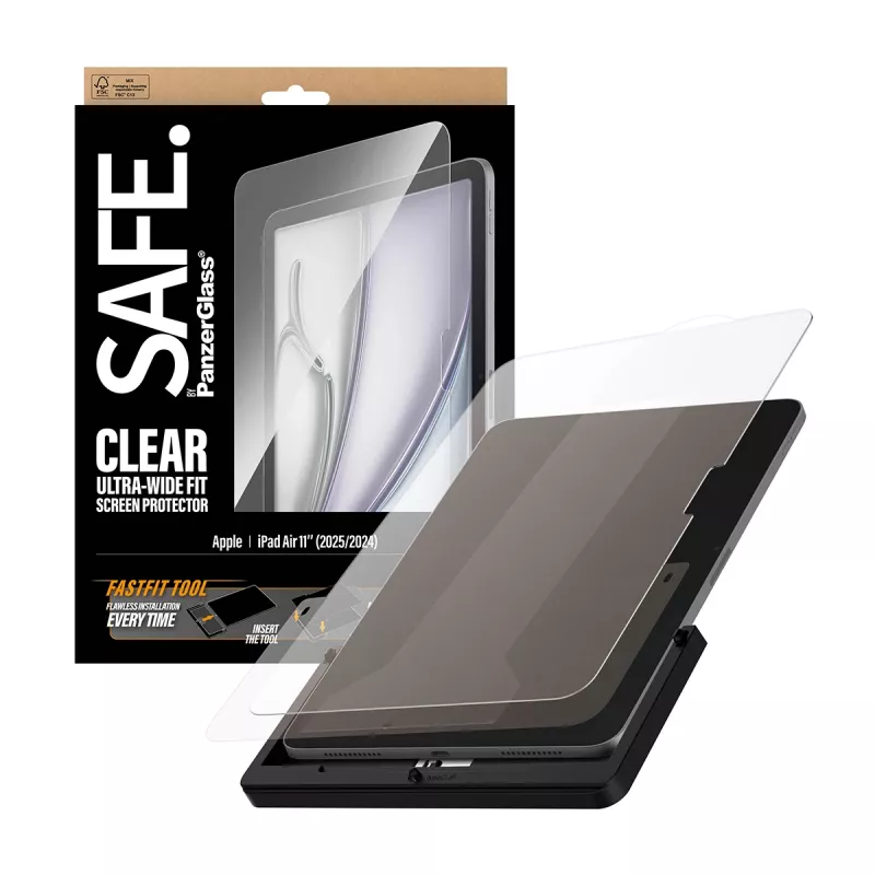 PanzerGlass SAFE. by ® Ekrano apsauga iPad Air 11 col. (2024-2026) | Itin platus pritaikymas su Fastfit įrankiu