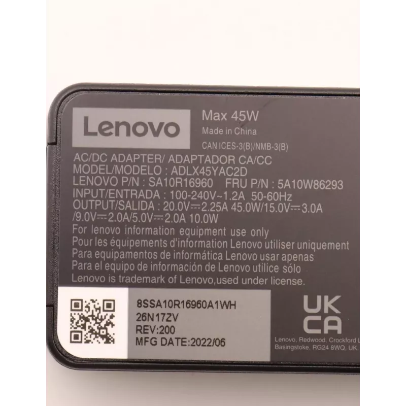 Lenovo 5A10W86293 maitinimo adapteris Vidaus 45 W Juoda