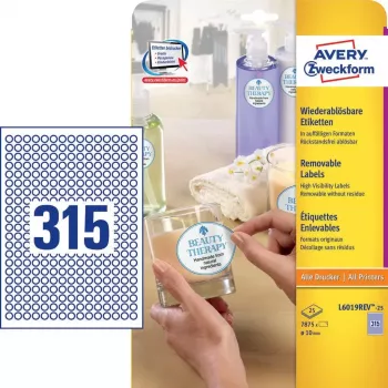 Lipnus apskritimas etiketės Avery L6019REV-25