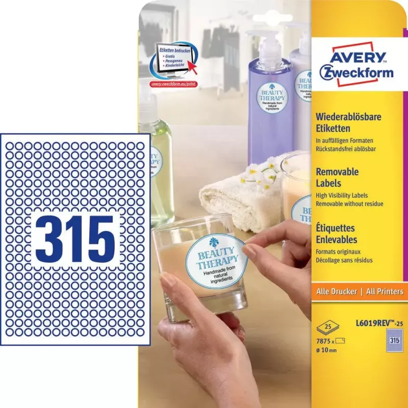 Lipnus apskritimas etiketės Avery L6019REV-25
