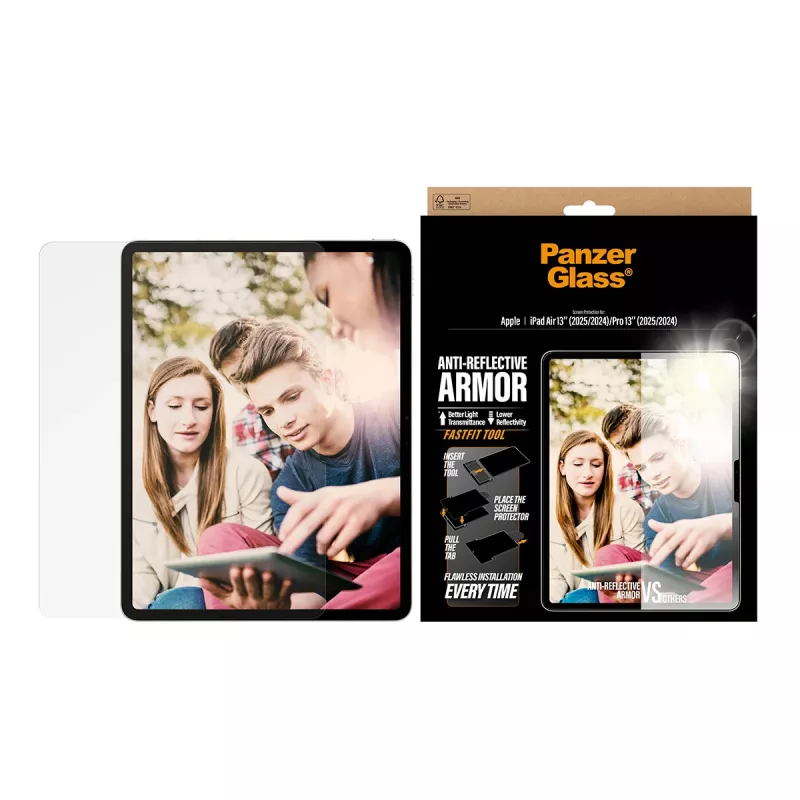 PanzerGlass ® Anti-Reflective Armor ekrano apsauga iPad Air 13 colių (2024-2026) | Pro 13 colių (2024-2025) | Itin platus pritaikymas su Fastfit įrankiu