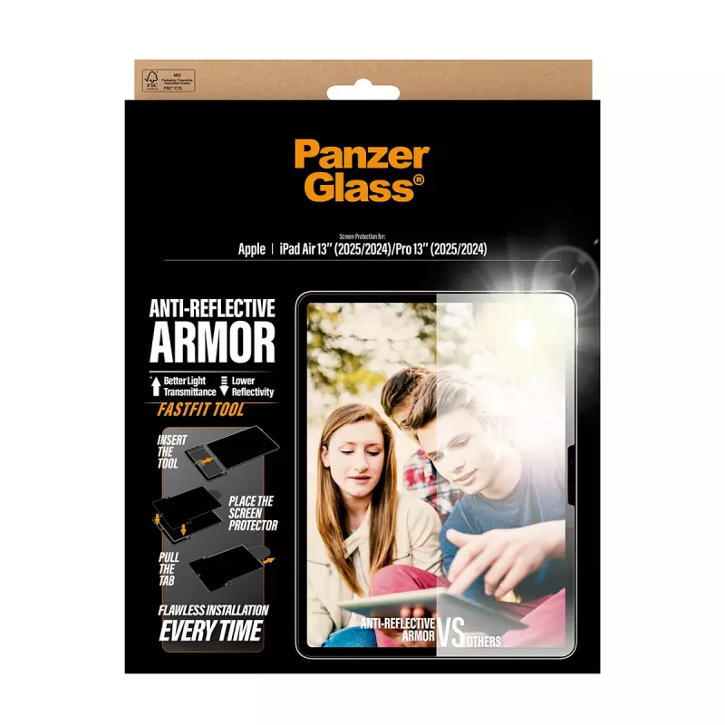 PanzerGlass ® Anti-Reflective Armor ekrano apsauga iPad Air 13 colių (2024-2026) | Pro 13 colių (2024-2025) | Itin platus pritaikymas su Fastfit įrankiu