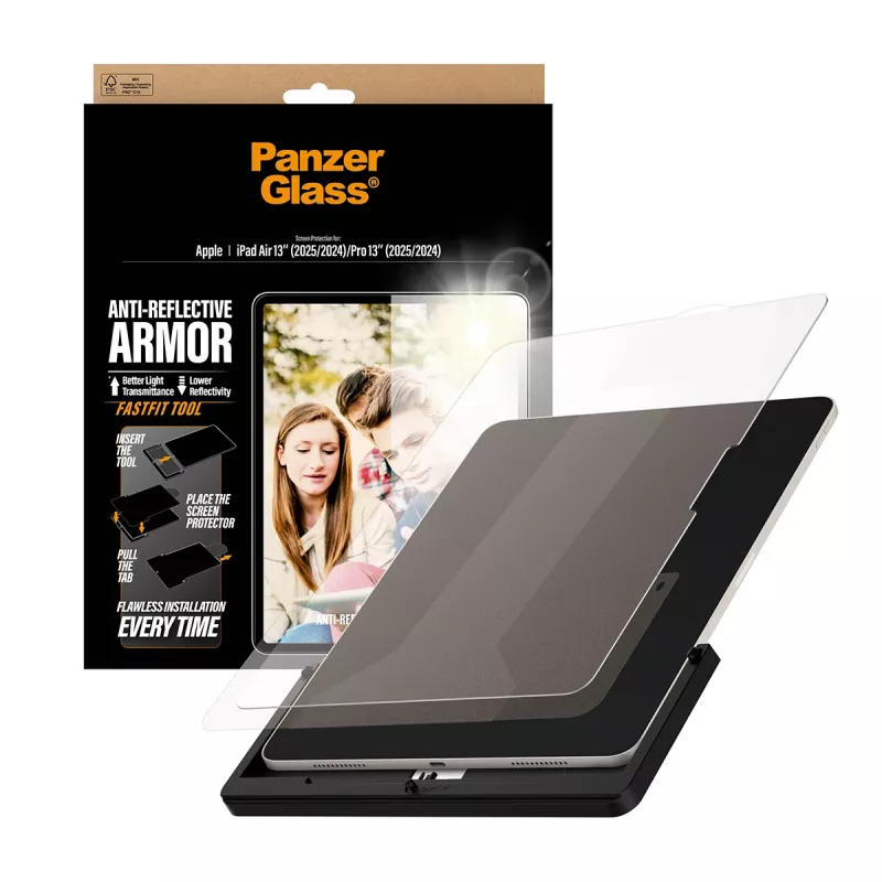 PanzerGlass ® Anti-Reflective Armor ekrano apsauga iPad Air 13 colių (2024-2026) | Pro 13 colių (2024-2025) | Itin platus pritaikymas su Fastfit įrankiu