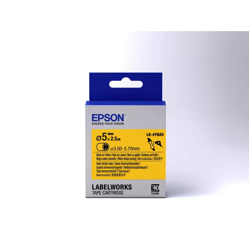 Epson etikečių kasetė termiškai susitraukiančiam vamzdeliui (HST) LK-4YBA5 Juoda/Geltona D5mm (2,5 m)