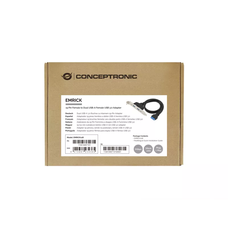 Conceptronic EMRICK11B 19 kontaktų vidinė jungtis į dvigubą USB-A jungtį USB 3.0 adapteris