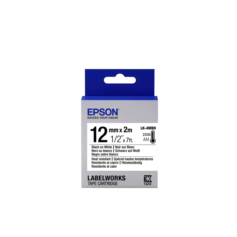 Epson etikečių kasetė, atspari karščiui, LK-4WBH, juoda/baltas, 12 mm (2 m)