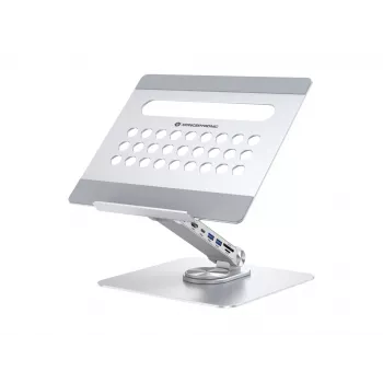 Conceptronic DONN27G, Nešiojamojo kompiuterio stovas, Sidabrinis, Aliuminis, 360°, USB 3.2 Gen 1 (3.1 Gen 1) Type-C, 5000 Mbit/s