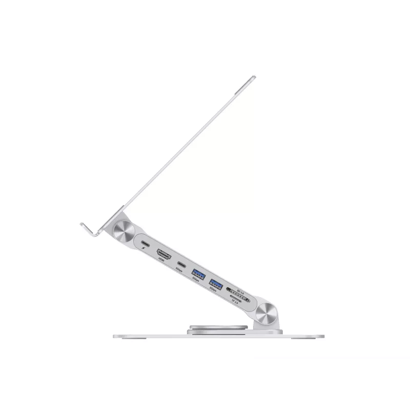 Conceptronic DONN27G, Nešiojamojo kompiuterio stovas, Sidabrinis, Aliuminis, 360°, USB 3.2 Gen 1 (3.1 Gen 1) Type-C, 5000 Mbit/s