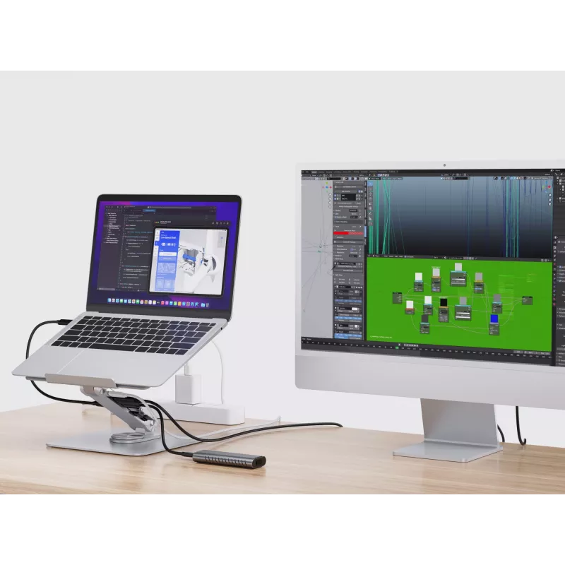 Conceptronic DONN27G, Nešiojamojo kompiuterio stovas, Sidabrinis, Aliuminis, 360°, USB 3.2 Gen 1 (3.1 Gen 1) Type-C, 5000 Mbit/s