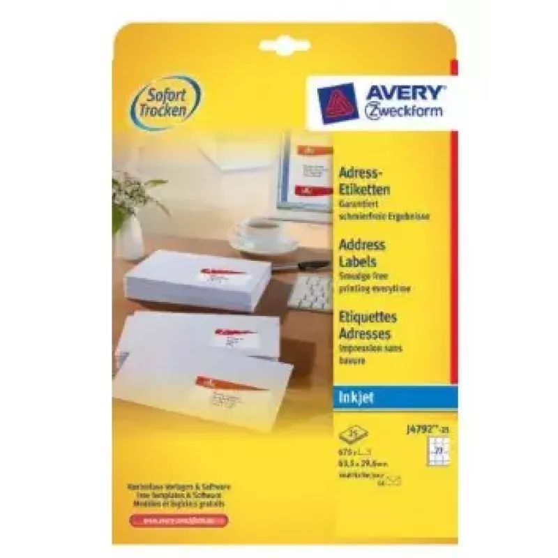 Spausdintuvo etiketės Avery J4792-25 Baltos