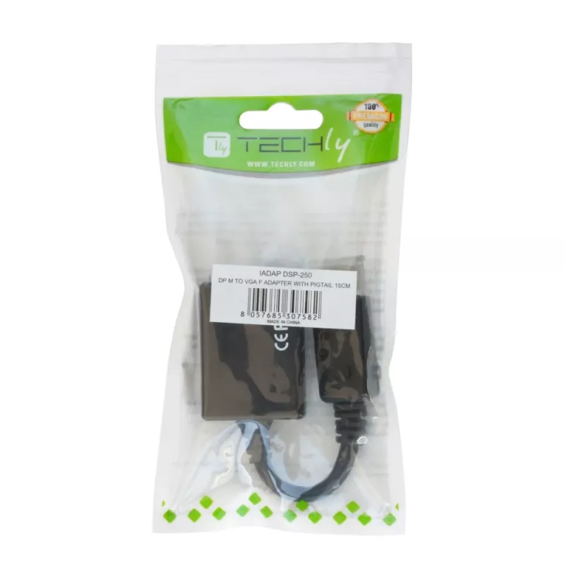 Techly DisplayPort DP į VGA adapteris M F IADAP DSP-250, 0,07 m, DisplayPort, 2 x VGA (D-Sub), kištukas, lizdas, 1920 x 1200 pikselių