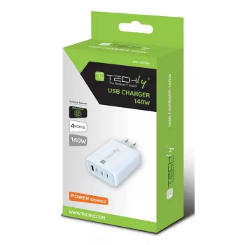 Techly IPW-PD140W-WH mobiliojo įrenginio įkroviklis Išorinė baterija, Išmanusis telefonas, Planšetinis kompiuteris, Universalus Balta AC Greitasis įkrovimas Patalpose