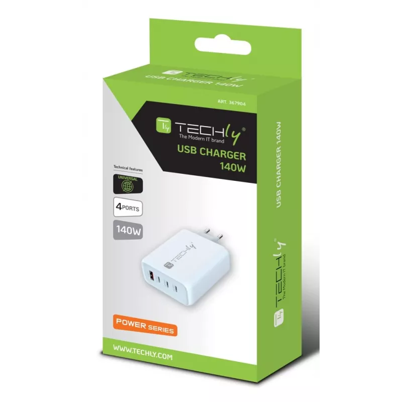 Techly IPW-PD140W-WH mobiliojo įrenginio įkroviklis Išorinė baterija, Išmanusis telefonas, Planšetinis kompiuteris, Universalus Balta AC Greitasis įkrovimas Patalpose