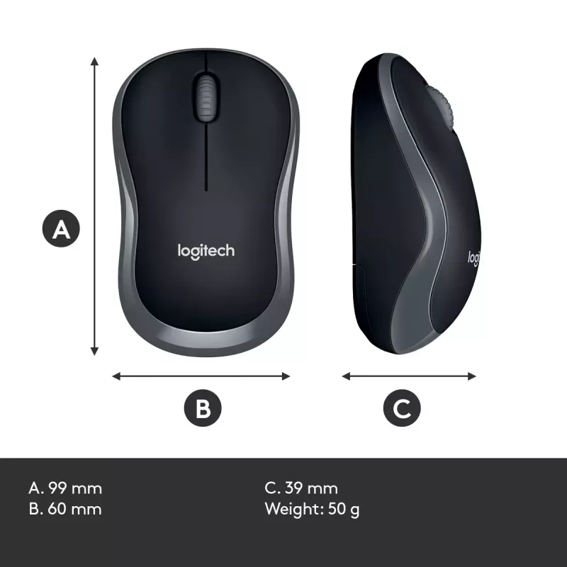 „Logitech M185 Swift“ belaidė pelė, pilka