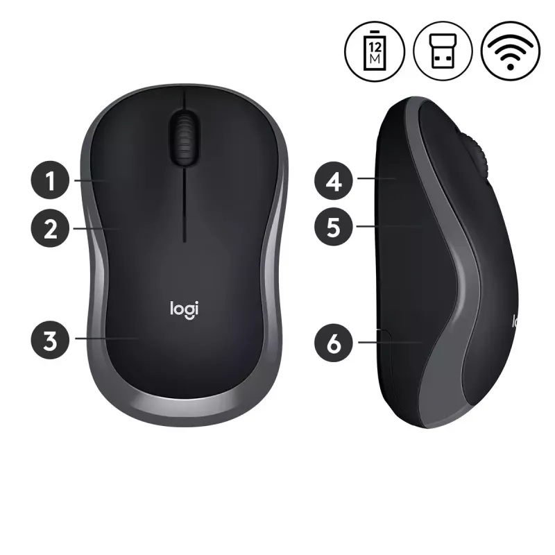 „Logitech M185 Swift“ belaidė pelė, pilka