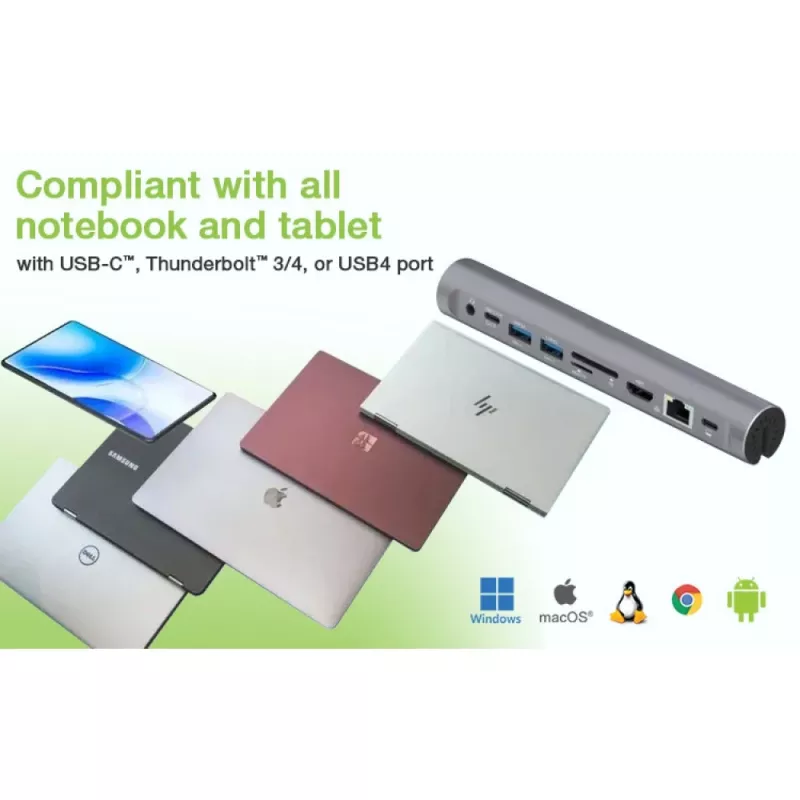 Techly ICA-NTB-DOCK91 Laidinis USB 3.2 Gen 1 (3.1 Gen 1) Type-C Sidabrinis