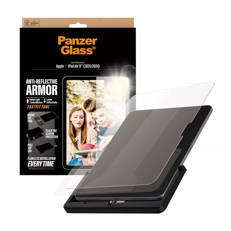Ekrano apsauga PanzerGlass Anti-Reflective Armor, skirta iPad Air 11 colių (2024–2026) Ultra-Wide Fit su Fastfit įrankiu, PET / silikonas