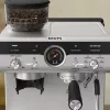 Espreso aparatas KRUPS XP801T pusiau automatinis su įmontuotu malūnėliu, 3 L vandens bakelis, 2 puodelių išpylimas, juoda / nerūdijantis plienas