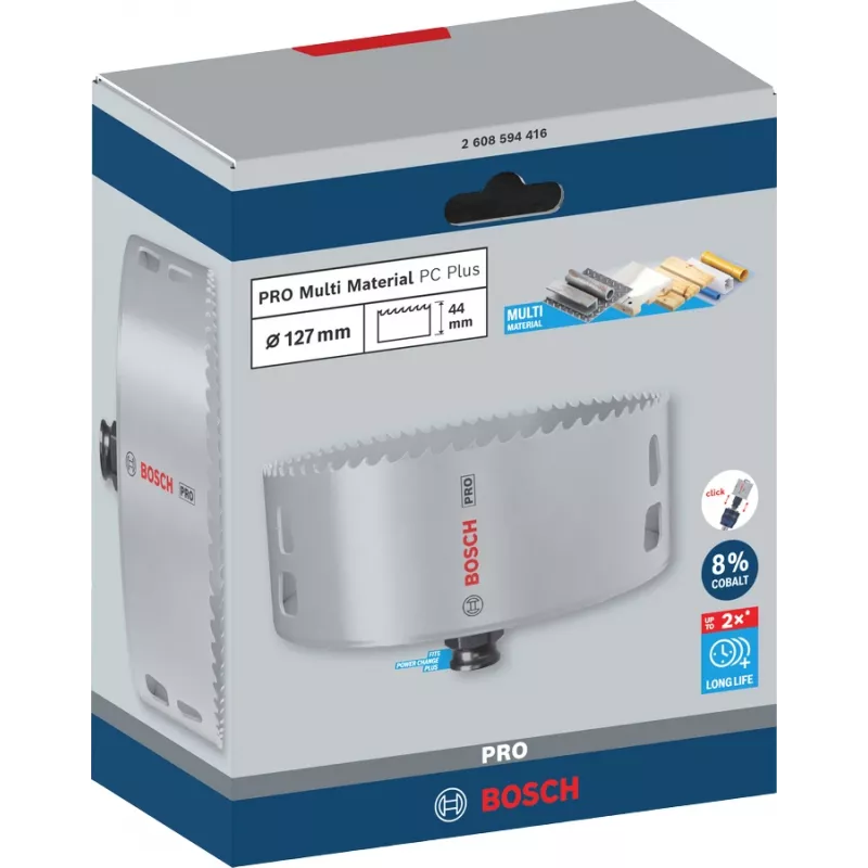 Bosch PRO Multi Material PC Plus, 44/127 mm, vienas, grąžtui, gipso kartono, metalo, spalvotųjų metalų, plastiko, minkštos medienos, juodas, pilkas, kobalto plieno, kobalto lydinio greitapjovio plieno (HSS-Co)