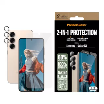 PanzerGlass 2-in-1 apsaugos rinkinys Samsung Galaxy S25, atsparus įbrėžimams ir smūgiams