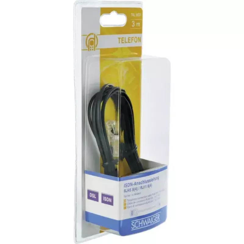 Tinklo kabelis Schwaiger 3,0 m RJ-11 – RJ-45 3 m juodas