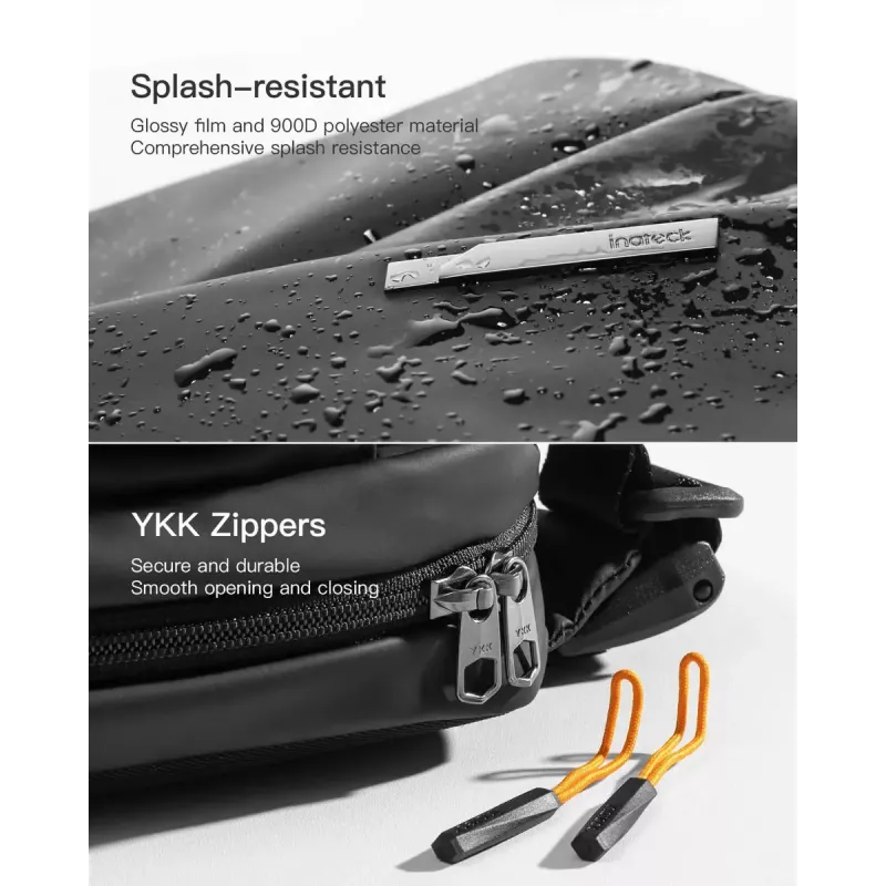 Pečių krepšys Inateck LB03014 — unisex poliesteris 900D, užtrauktukas, 4 L, juodas