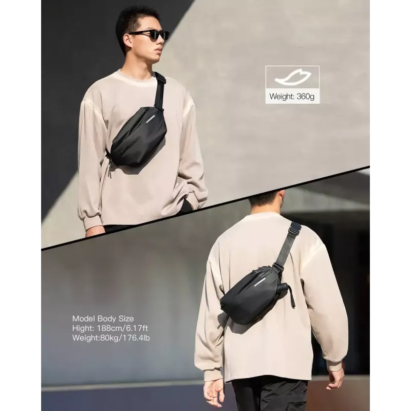 Pečių krepšys Inateck LB03014 — unisex poliesteris 900D, užtrauktukas, 4 L, juodas