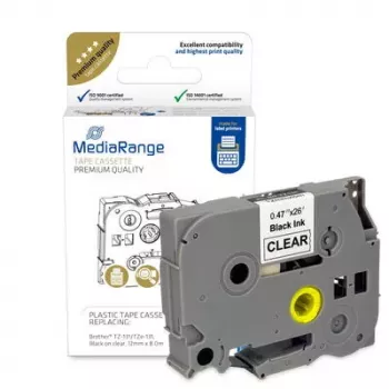 Plastikinė juostelės kasetė MediaRange TZ-131 12 mm juoda ant skaidrios