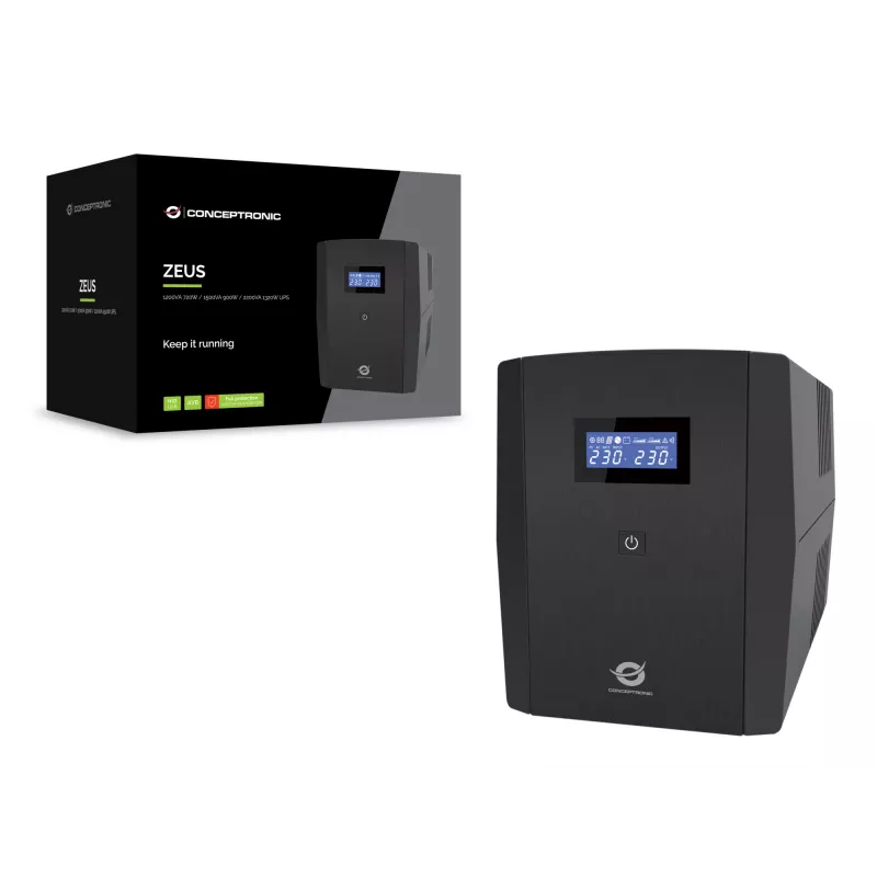 Conceptronic ZEUS03G 1200VA 720W UPS, 4 UK lizdai, HID USB, RJ45 įėjimas/išėjimas, AVR