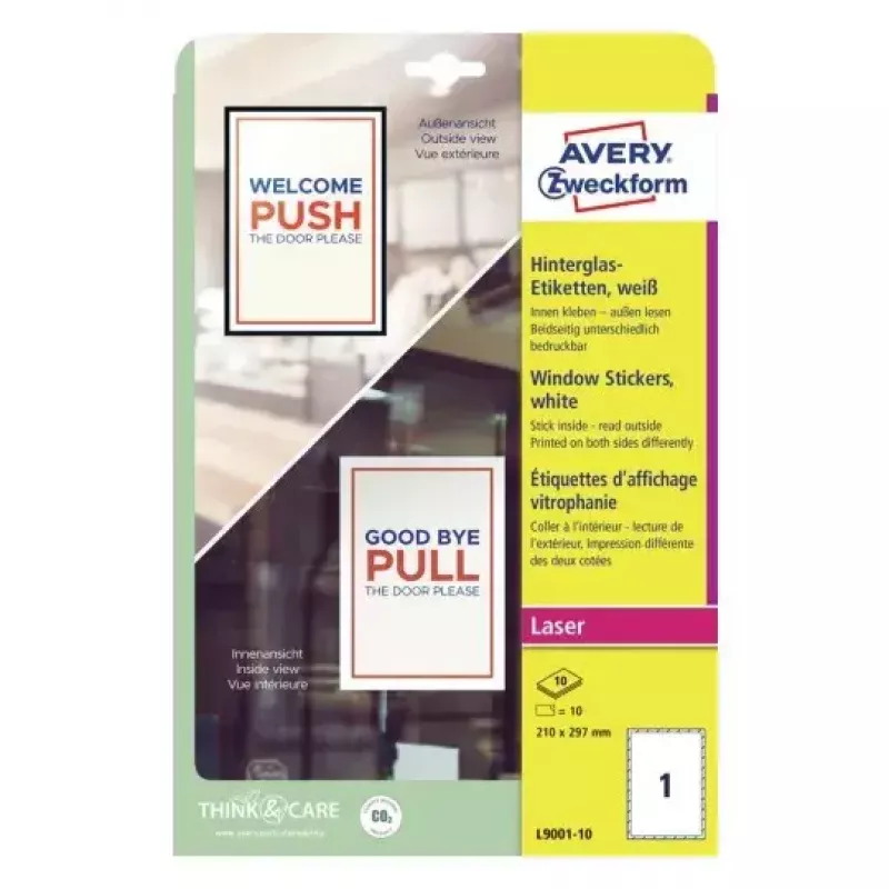Avery Window Stickers lipnios spausdintuvo etiketės A4 baltos 10 vnt.