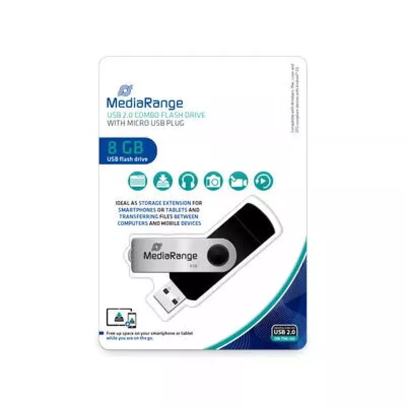 USB atmintukas MediaRange 8 GB USB Type-A Micro-USB MR930-2