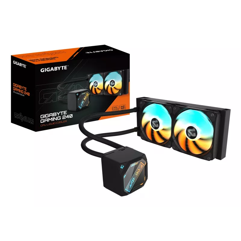 Skystas procesoriaus aušintuvas GIGABYTE GAMING 240 — 2x120mm ARGB, LGA1851/AM5 lizdas