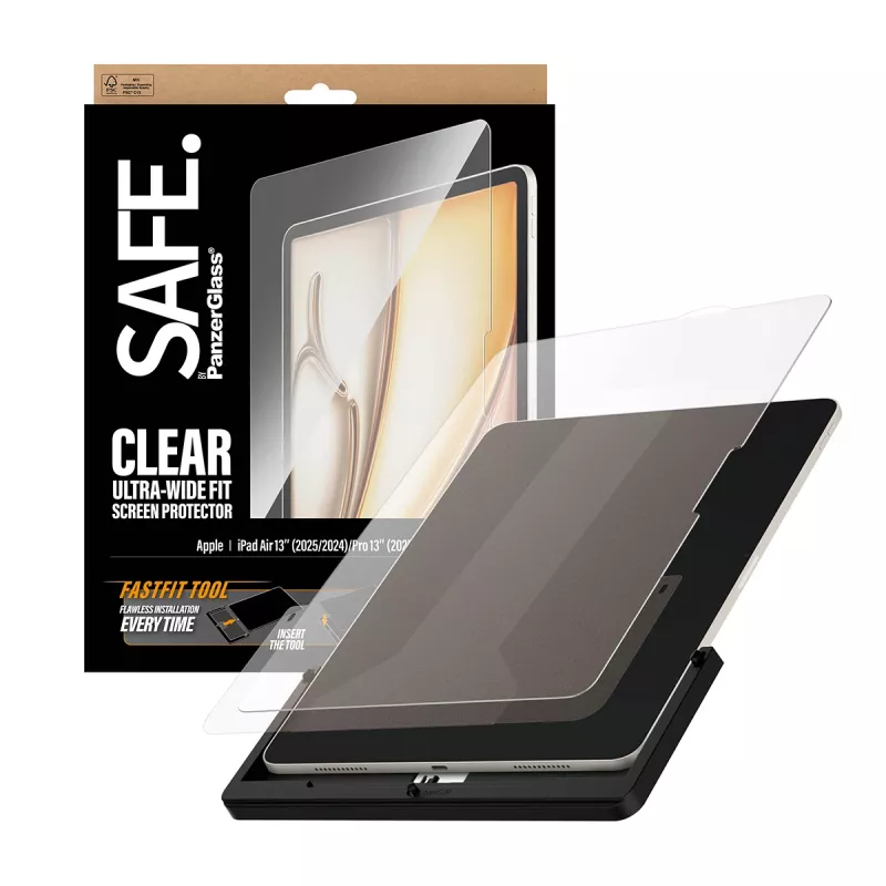 PanzerGlass SAFE. by ® Ekrano apsauga iPad Air 13 col. (2024-2026) | Pro 13 col. (2024-2025) | Ultra-Wide Fit su Fastfit įrankiu