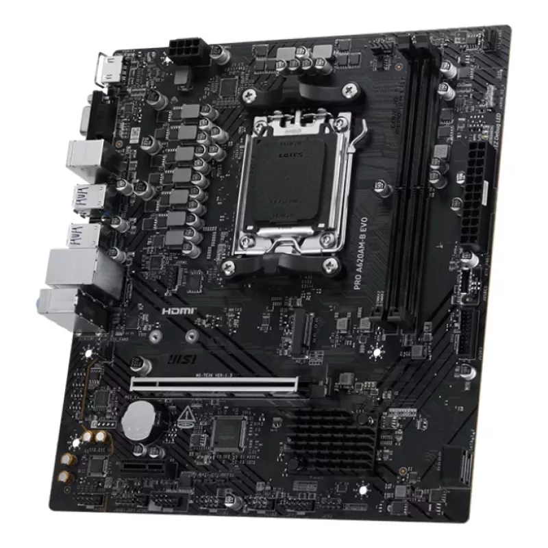 Pagrindinė plokštė MSI PRO A620AM-B EVO ATX — AMD A620A, lizdas AM5, DDR5 2× DIMM iki 128 GB, 5 Gb Ethernet, M.2 & SATA III, HDMI 2.1