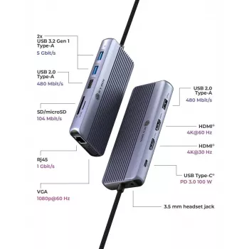 ICY BOX IB-DK4062-CPD laidinis USB 3.2 Gen 1 (3.1 Gen 1) Type-C antracito spalvos