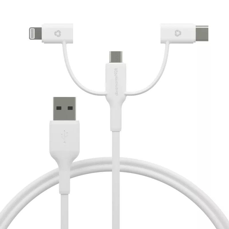 dbramante1928 re-charge - 3in1 kabelis – USB A į USB-A, C ir Lightning, baltas