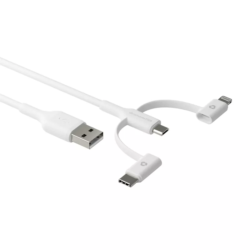 dbramante1928 re-charge - 3in1 kabelis – USB A į USB-A, C ir Lightning, baltas