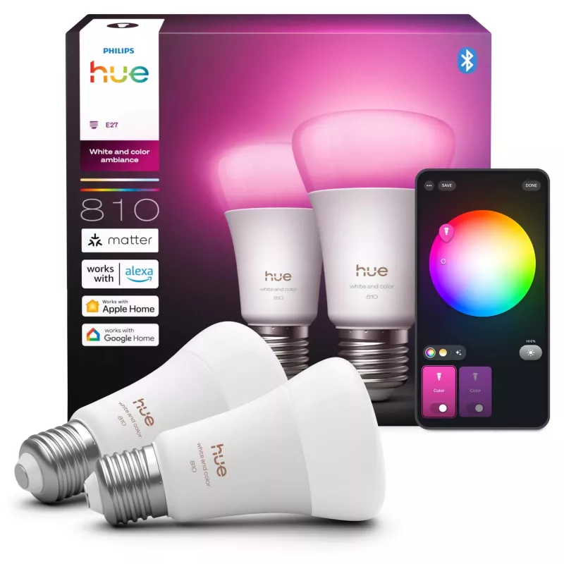 Philips Hue Baltos ir spalvotos atmosferos A60 – E27 išmanioji lemputė – 810